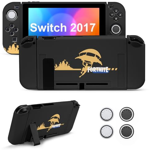 JINGDU Switch Protective Case for Switch 2017 NS, Dockable Soft TPU Switch Protector, Slim Shock-Absorption Anti-Scratch Switch Cover for Switch NS with Thumb Grips Caps