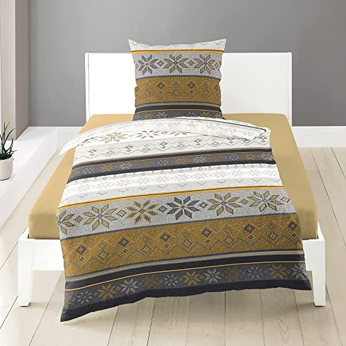 Bierbaum Bettwäsche 3751, Fein-Biber, Designed in Germany, Gold 40, 135x200 + 80x80 cm