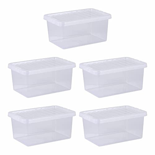TENLITE [𝐏𝐚𝐜𝐤 𝐨𝐟 𝟓] Large Plastic Storage Boxes with Lids | Clear Transparent Storage Box | Stackable Nestable Container - 𝐌𝐚𝐝𝐞 𝐢𝐧 𝐔.𝐊. (11 Litre)