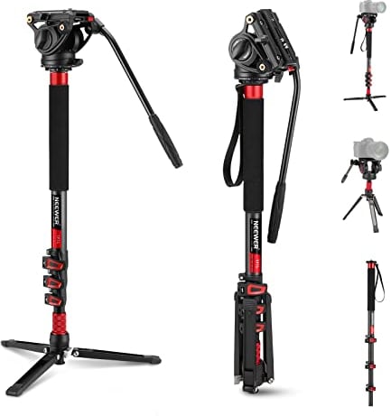 NEEWER Treppiede monopiede telescopico in fibra di carbonio con piastra a sgancio rapido, compatibile con DJI RS Gimbal, base rimovibile per videocamera, carico massimo 6 kg, TP71