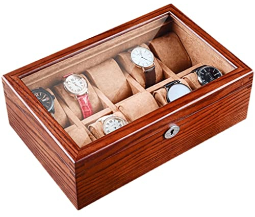 DIKNAC Uhrenkasten Uhrenbox Uhrenschatulle Uhrenbox Mit 10 Fächern Aus Holz, Uhrenbox, Schmuckarmband Mit Verschlussanzeige, Mechanische Uhrenbox Uhren Aufbewahrungsbox Uhrenetui