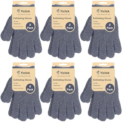 Yiclick Peeling-Handschuhe, 6 Paar, 12 Stück, Peeling, Körperpeeling, Peeling für abgestorbene Haut, Peeling, Schwamm, Luffa-Waschlappen, Handschuh für Männer und Frauen