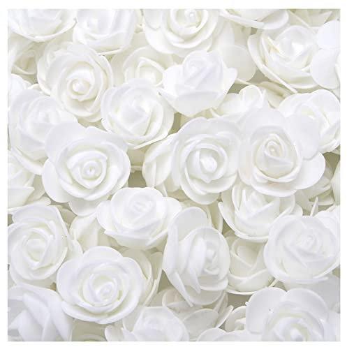 SHTGOI 500 Stück PE Schaumrosen 3.5cm Mini Künstliche Rosenköpfe Foamrosen Kunstrosen Kunstblumen Gefälschte Rosenstrauß für DIY Rosen Bär Valentinstag Hochzeit Party Home Dekoration Weiß