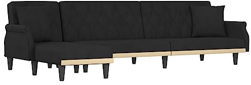 vidaXL Schlafsofa in L Form, Ecksofa mit Schlaffunktion, Bettcouch für Wohnzimmer, Couch Sofa Eckcouch Schlafcouch Samtsofa, Schwarz Samt