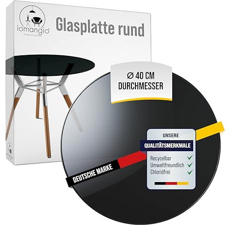 iomangio® Glasplatte Rund Ø 40 cm | Schwarze Tischplatte aus gehärtetem ESG-Sicherheitsglas | 8 mm dick – Ideal für DIY-Projekte, Glastische und als Kamin Glasplatte