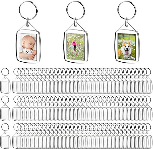 TMBMLPP Blank Photo Insert Keychains (100 Pack), Translucent Clear Acrylic Key Rings for Double-Sided Photos, Small Picture Frames Keychains for Family, Friends, Gifts & Craft 5.4 x 3.5cm