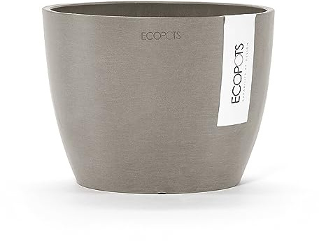 ECOPOTS Pot de fleurs Stockholm Mini marron, gris, diamètre 16 cm, rond, petit pot en plastique recyclé, cache-pot moderne, pour l'intérieur et l'extérieur