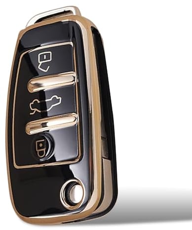 Juttzzei Autoschlüssel Hülle Audi for Audi A1 A3 A4 A6 A8 Quattro Q2 Q3 Q5 Q7 S3 S4 S6 RS3 RS6 R8 TT TTS Schlüsselhülle, Audi A1 schlüsselhülle, TPU Silikon Audi A3 Schlüsselhülle - 3 Tasten(Schwarz)