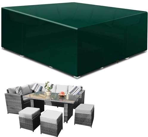 Funshot Outdoor Furniture Covers, Cube Garden Furniture Set Covers Waterproof, PatioTable Cover Waterproof Covers for Outdoor Table and Chairs, Rattan Garden Furniture Covers, Green, 200x200x90 cm