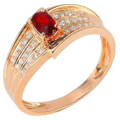 Daesar Eheringe 750er Rotgold, Ring Damen 4-Steg-Krappenfassung mit 0.39ct Oval Kreierter Rubin Ring Größe 49, Eheringe mit Diamant Nickelfrei Rosegold