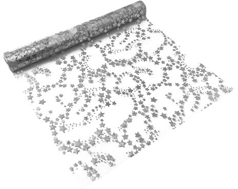 Oblique Unique® Tischläufer Schneekristalle Sterne Tischband Transparent metallisch Läufer Tischdeko für Weihnachten Party Silvester Deko (Sterne - Silber)