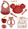 ASENME Ensemble d'alimentation pour tout-petits 9 pièces Vaisselle pour enfants en silicone (Rouge)