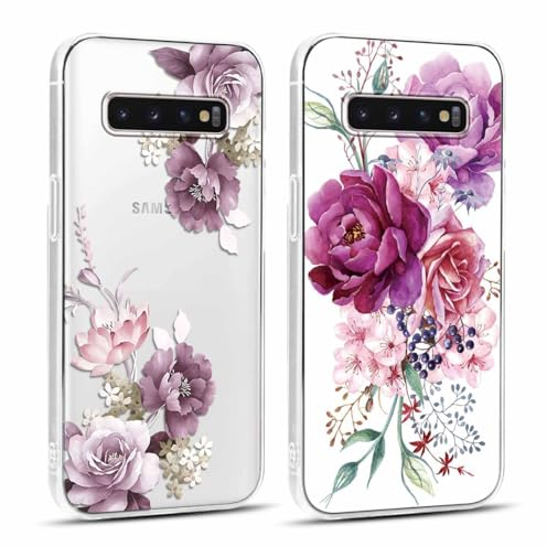 Yoedge 2 Stück Durchsichtig Handyhülle für Samsung Galaxy S10 Plus Hülle, Transparent Blumen Muster Frauen Mädchen Aesthetic, CaseWeich Schlanke Silikon Stoßfest Schutzhülle für Samsung S10 Plus 6,4