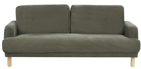 Beliani 3-Sitzer Sofa Cord grün mit hohen Holzbeinen Armlehnen Knöpfe Retro Stil Tuve