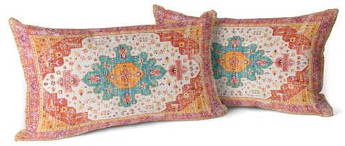 Snylcce Lot de 2 Housses de Coussin Boho Tangerine Monaco & Persian Design Housse de Coussin en 30x50 cm Doux pour canapé de Jardin, canapé, lit - Taies d'oreiller décoratives 12x20 Pouces