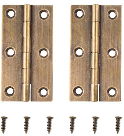 Tycoonest 2Pcs Brass Door Hinges 3 Inch with Screws, Decorative Antique Bronze Vintage Folding Butt Hinges for Doors Windows Cabinets Wooden Boxes