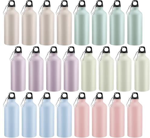 Domensi 24 Pcs 20oz Aluminum Water Bottles Bulk Reusable Water Bottles Lightweight Leak Proof Aluminum Sports with Twist Cap Buckle for Gym, Hiking, Cycling, Camping, Fishing