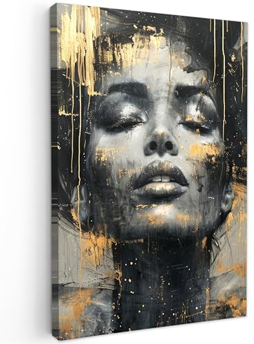 MuchoWow© Leinwand Groß 80x120 cm XXL Deko Schlafzimmer Aesthetic Leinwandbilder Wohnzimmer Gemälde Foto Geschenk Living Room Decoration Frau - Kunst - Gold - Abstrakt - Glamour