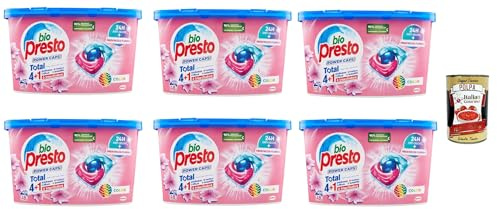 Bio Presto Bio Presto Power Caps Color, Prädikat -Waschmaschinenwaschmittel in Kapseln für farbige Kleidungsstücke, Packung 6x 18 Waschen + Italian Gourmet polpa 400g
