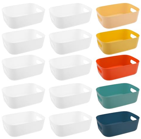 Mocrop 15 Stück Aufbewahrungsbox Kunststoff Aufbewahrungskorb mit Griffen Badezimmer Aufbewahrungsboxen Aufbewahrung für Küche, Bad 20.5 x 14 x 7cm