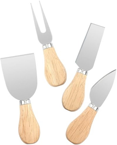 KGDUYC Set di coltelli da formaggio, 4 pcs coltelli da formaggio da cucina in acciaio inossidabile,mini coltelli da formaggio, con manico in legno per insalata di formaggi da dessert