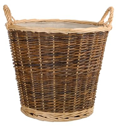 Wickerfield Brown Round Wicker Log Storage Basket for Firewood with Handles