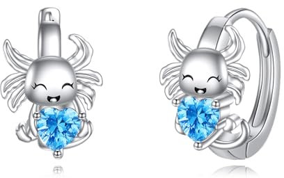 VONALA Axolotl Creolen Ohrringe, 925 Sterling Silber Tier Schmuck mit Blau Zirkonia für Damen Mädchen Kinder (Axolotl-Blau)