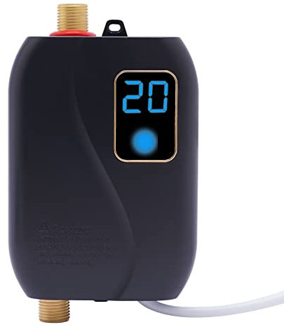 HUSPOO Klein Durchlauferhitzer 3.5 KW Elektrisch Tankless Water Heater, 220V Elektro Warmwasser Dusche 25-50 °C Ohne für Bad, Küche (Schwarz)