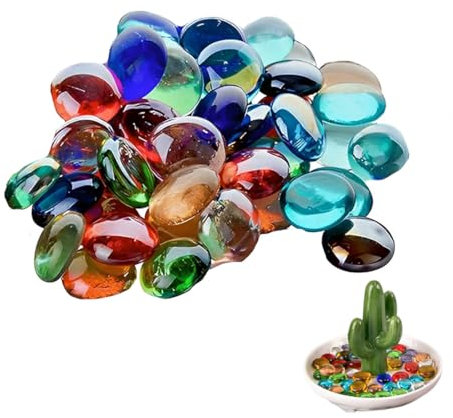 UEAVOID Ciottoli di Vetro Premium, Pietre in Vetro Decorative, Perline, Pepite, Tessere Mosaico, Gemme, Ciottoli Colorata per Decorazione Acquario, Vasi, Ciotole da Giardino, colorate (ca. 38 pezzi)