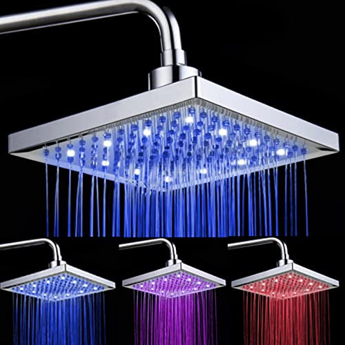 Shower Head LED-Duschkopf, Regenduschkopf, quadratischer Regenduschkopf, Wassertemperatur gesteuert, 3 Farben, automatisch wechselnde Lichter, Hochdruck-Duschkopf, ABS-Duschkopf mit Shower Head