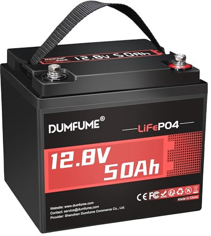 Dumfume 12V 50Ah LiFePO4 Lithium Batterie, Eingebautes 50A BMS 640Wh 4000-15000 Zyklen Deep Cycle Lithium Akku für Wohnmobil, Boot, Camping, Off-Grid und Solaranlage