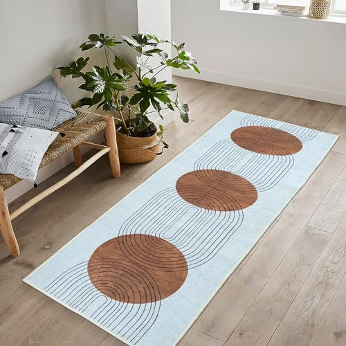 artyrugs Machine Washable Rug, 60x110cm, 75% Recycled Cotton, Short Pile, Non-Slip Backing, Non-Shedding, Area Rugs for Bedroom, Kitchen, Hallway, Office, Runner, Vintage Globe