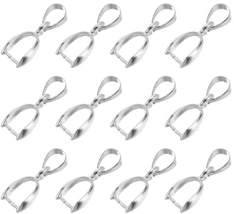 sourcing map 12Pcs Sterling Silver Bail Pinch Bail, 8mmx19mm Alloy Clip Clasps Clip Pendant Bail Connector Jewelry Findings for Bracelets Necklaces Making, Bright Silver