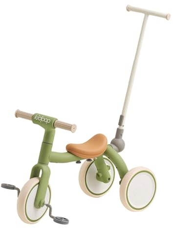 Kidpop Pony - Triciclos 3 en 1 para niños, vehículos con pedales para 1-4 empujes, bicicleta de equilibrio, cochecito de bebé (verde)