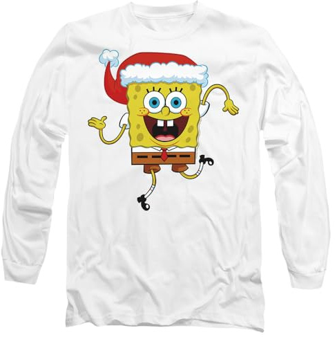 Spongebob Squarepants Unisex Spongebob Squarepants Christmas Santa Hat Mens Long Sleeve T Shirt T-Shirt