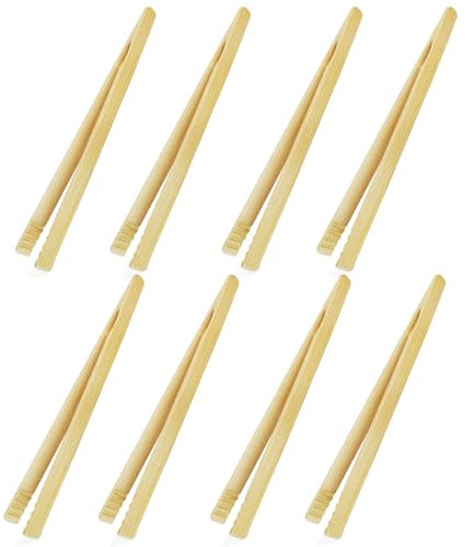 Grillzange Holz, 8 Stück 17.5cm Wiederverwendbar Bambus Zange, Rutschfest Bambuszange Küchenzange Holz, Küchen Zubehör, Für Toast, Salat, Backen, Tee Pinzette Küche