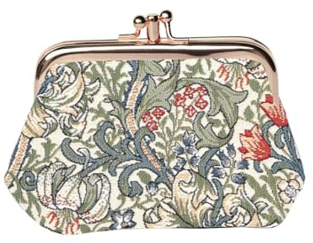 Signare Tapisserie Golden Lily Frame Coin Purse for Women - Double Compartment with Kiss Lock & Gold Hardware, Beige, B 12 x H 8 x T 4.5, Rustic, Beige, B 12 x H 8 x T 4.5, Rustic, Beige, W 12 x H 8 x