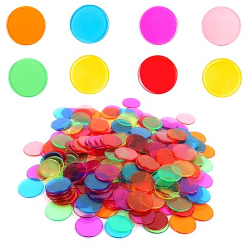 TDUNSYA 200 Stück Bingo Chips, 7 Farben Plastik Spielmarken, Transparente Bingo-Zählchips, Zähl-Chips, Zählchips Farbige, Zähler Bingo-Chips für Spielkarten Mathe Üben Anzahl der Spielchips