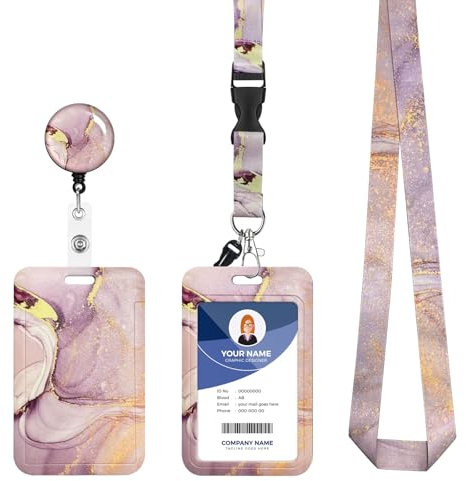 Porte Badge avec Cordon,Tour de Cou Badge avec Porte-Cartes,Porte Badge Enrouleur, Strap Neck avec Swivel Lobster Clasp pour Porte Badges d'Identification (Metallic Powder-A1)