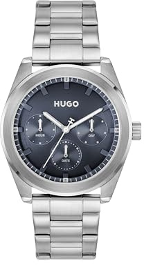 HUGO Analogue Multifunction Quartz Watch for Men #Bright Sport Collection with Silver Stainless Steel Bracelet - 1530424
