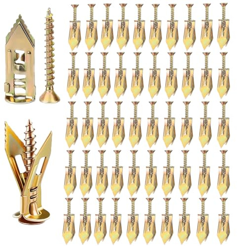 100 Pcs Self Drilling Drywall Anchor and Screws Set,Metal Expansion Bolts for Drywall Wall Fixing,50 Sheettrock Anchors&50 Self Tapping Screws,No Drill or Holes in Wall