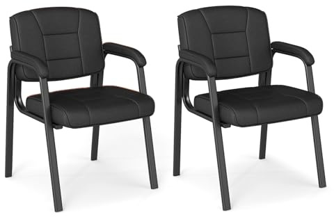 COSTWAY Konferenzstühle 2er Set, Besucherstühle mit gepolsterten Armlehnen und Metallrahmen, Bürostühle, Wartezimmerstühle für Büro, Konferenz, Empfang (Schwarz)