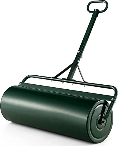 Garden Lawn Roller, Heavy Duty Metal Grass Roller with Drain Plug & Scraper Bar, 113L Water Filled Outdoor Rolling Tool for Smooth Lawn Maintenance