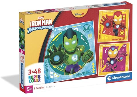 Clementoni Ironman and Friends Kinder Puzzle 3 x 48 Teile | Iron Man Puzzle 32 x 22 cm für Kinder ab 4 Jahre - Puzzle von Clementoni 25004