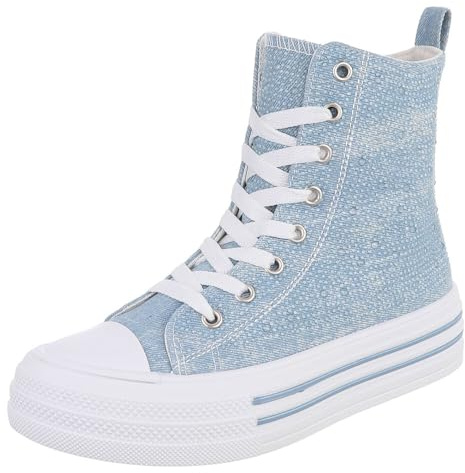 Ital Design Damen Mid-Top Sneaker mit Schnürung und Flacher Sohle, runde Spitze