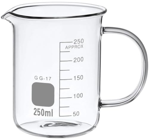 Cabilock Vaso de Precipitados de Química de Vidrio Asa de 250ml para Mezclar Ingredientes en Cocina o Laboratorio, Diseño Simple y Elegante