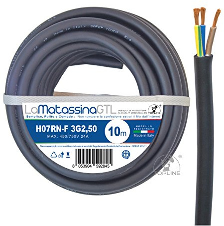 LaMatassina-GTL H07RN-F 3x2,5 10m Cavo Multipolare per Collegamento di Elettro-utensili, Nero
