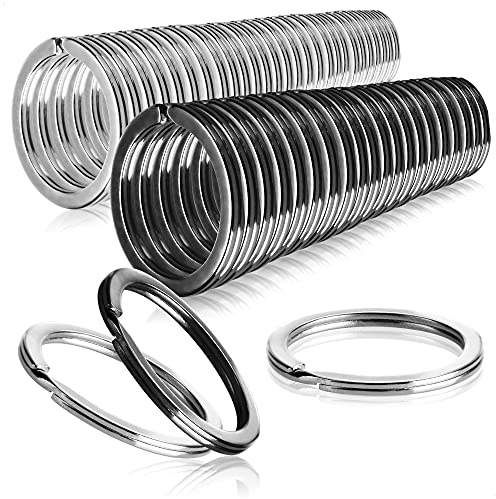 com-four® 50x Schlüsselringe aus Eisen, Sortiment Schlüsselanhänger Metallringe-Anhänger, flach, silberfarben und matt-schwarz für den Schlüsselbund, Ø 25 mm (050 Stück - Mix flach)