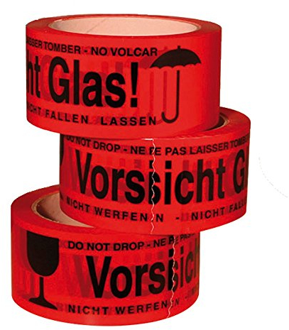 K24G 24 Rollen Vorsicht Glas Kartondealer PP- Klebeband Paketband 48mm x 66lfm