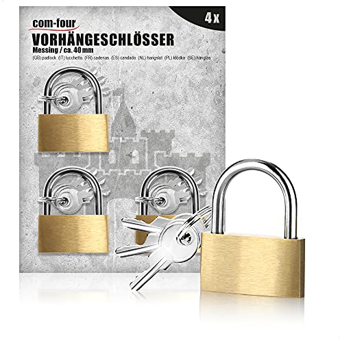 com-four® 4x Mini cadenas valise en laiton - Serrure de sécurité à 2 clés - cadenas pour le ménage et le travail - cadenas valise